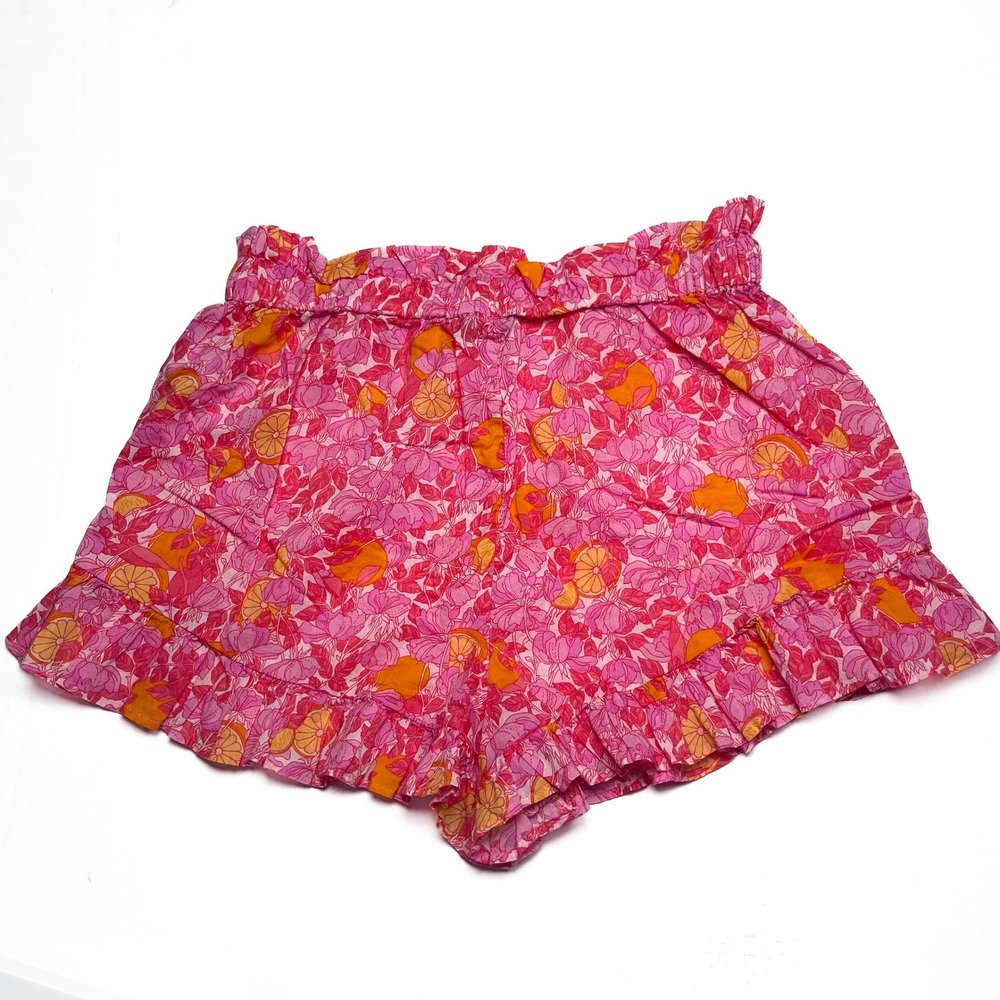 J. Crew Organic Cotton Voile Ruffle Beach Short‎ Pink Limone XXS All-Over Print - Picture 4 of 13